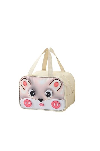 Flippy 3D Cartoon Portable Cooler Bag for Kids Lunch Oxford Cloth 27.5x18x20 cm Mouse Pattern Beige