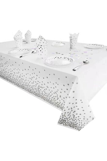 Flippy Tablecloth, Flippy, PEVA, Polka Dot Print, 137 x 274 cm, Waterproof, Silver