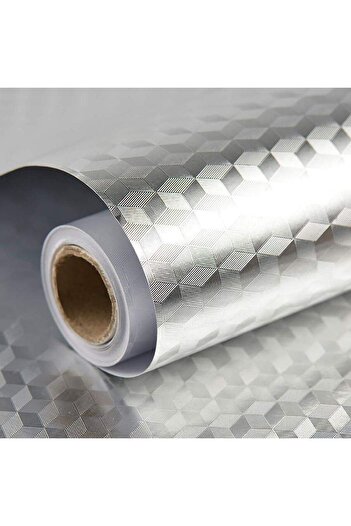Flippy Kitchen Sticker, Flippy, Self-adhesive, Waterproof, 40 x 100 cm, 3D Cube Pattern, Silver