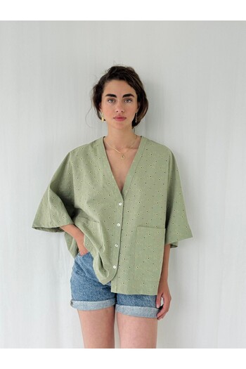 Retrobird Σχέδιο V-Neck Brode Kimono Γυναικείο πουκάμισο Çağla