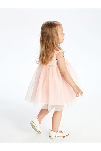 LC Waikiki Pink Baby Collar Tulle Baby Girl Dress