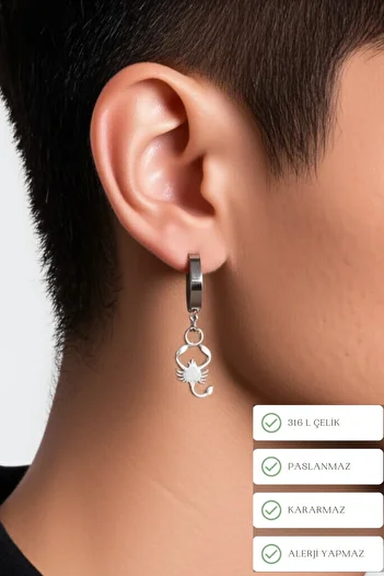 Lynare Compression Trend Crab Model Dangle Men's Steel Gray Earrings 1 Piece