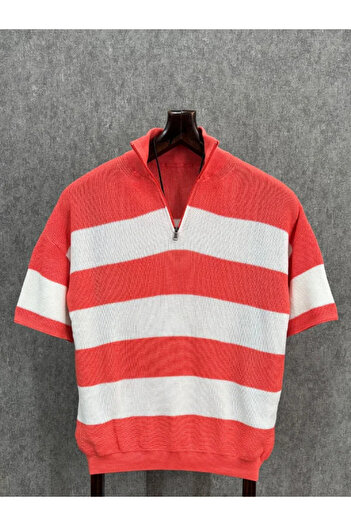 FıttingRoom Oversize Zipper Closure Striped Sweater