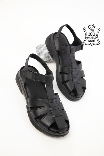 SOHO Black Genuine Leather Women's Sandals 20543