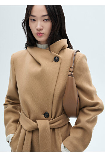 MANGO Γυναικείο παλτό Dark Camel 87950450