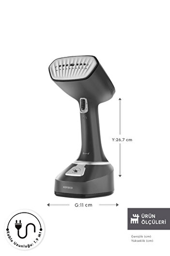Karaca Suction Cup Multisteam Vertical Iron with Led Display Steam Black 320 ml