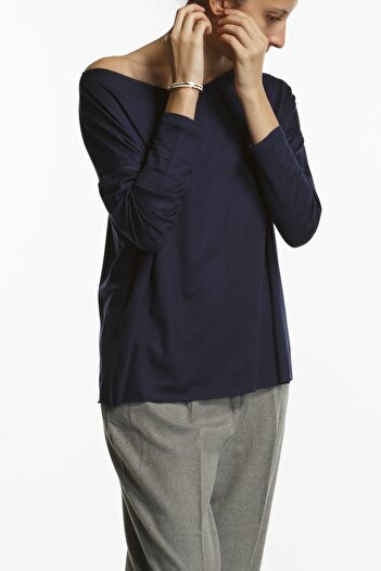 BASIC&CO Eileen Ls Boat Neck Viscose Navy Blue Basic Blouse