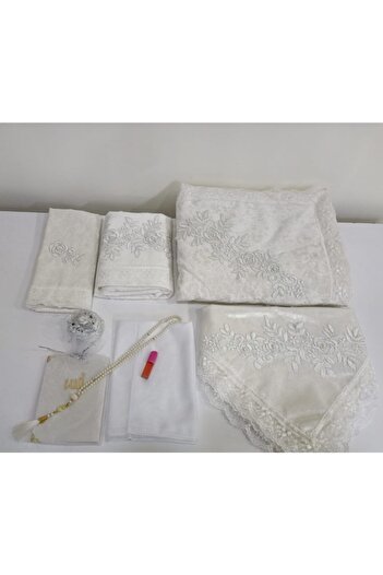Lamazihome 10 Piece Boxed Ecru Cream Velvet Prayer Rug Set Prayer Rug Set Dowry