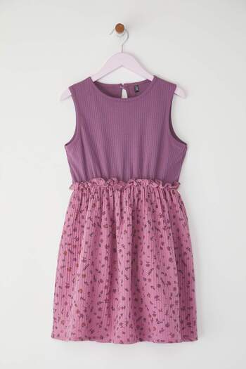 TRENDYOLKIDS Purple Child Briefly - 100% Cotton Floral Waistband Especially Sleeveless Mini Tkdss25El00080