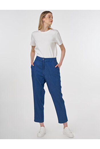 Kayra Relaxed Cut Lyocell Trousers Navy Blue