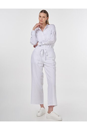 Kayra Linen Blended Carrot Trousers Optical White