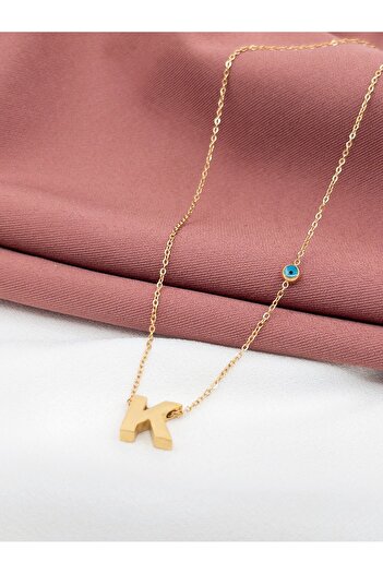 Siya Silver Evil Eye Beaded Letter Steel Necklace - Gold Color