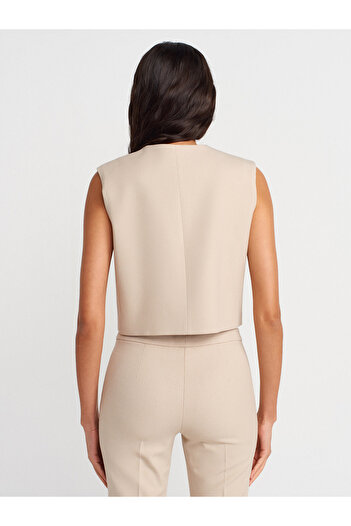 Dilvin 60586 Short Vest with Hidden Snaps-Stone