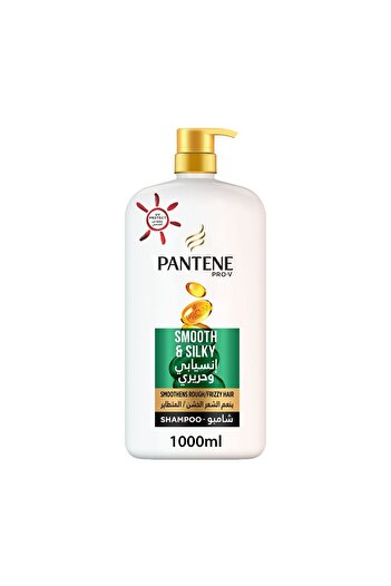 Pantene Pro-V Smooth & Silky Shampoo 1 Litre Tames Frizz & Nourishes Dry Hair for Soft, Shiny, and Sleek