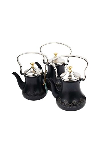 HIC 3-piece black and silver plated metal teapot set