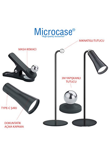 Microcase 3 Renk Modlu Kıskaçlı 360 Döner Mıknatıs Başlıklı Dokunmatik Masaüstü ve Gece Lambası - AL5261