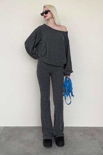 Madmext Anthracite Blouse Trousers Double Set Mg2289