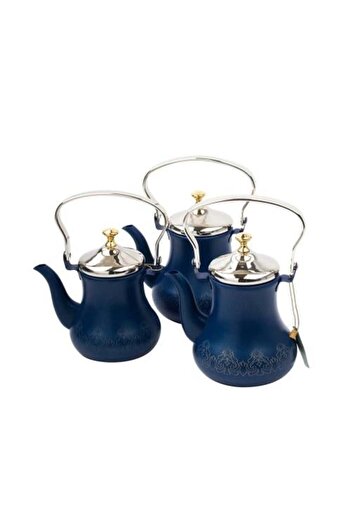 HIC 3-piece teapot set, blue and silver plated metal