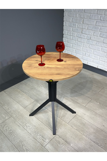 hey modüler mobilya İkra Yuvarlak Atlantik Çam Mutfak Yemek Masası Balkon Masası Siyah Ayak 60 cm