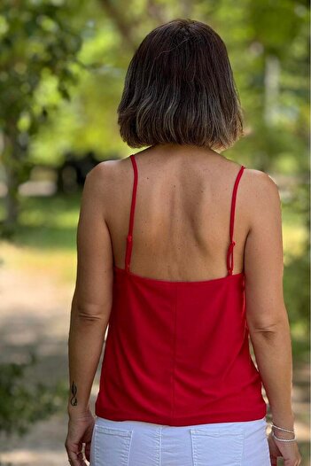 Nevin Kaya Moda Red Lace Blouse with Adjustable Straps - Robe
