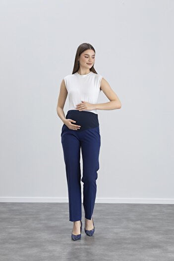 LİYACA Pregnant Pipe Leg Fabric Pants with Adjustable Waist