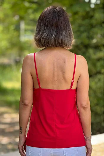 Nevin Kaya Moda Degaje Collar Red Strap Blouse - Adjustable