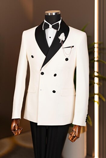 Terziayhan T01- Ta01 Model Slimfit Shawl Collar Double Breasted Groom Suit