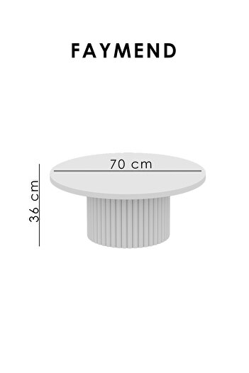 FAYMEND KOOKY Modern Yuvarlak Beyaz - Meşe Ahşap Orta Sehpa '70cm'