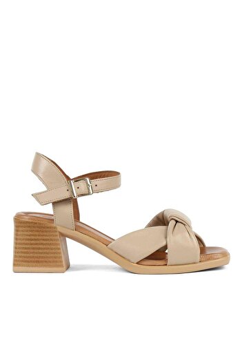 Celal Gültekin Women's Beige Ankle Strap Leather Sandals