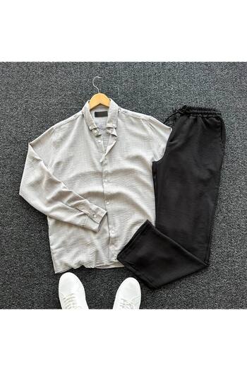 tetramoda Men's Crinkle Linen Shirt Pants Set Set of 2