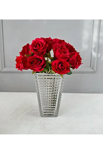 PEKİBU Luxury Textured 11-Piece Artificial Rose Bouquet Red
