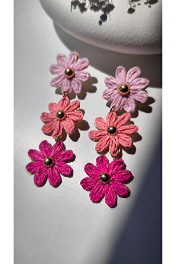 VOBEEYKU Gold Topcuk Detail Wicker Flower Figure Earrings