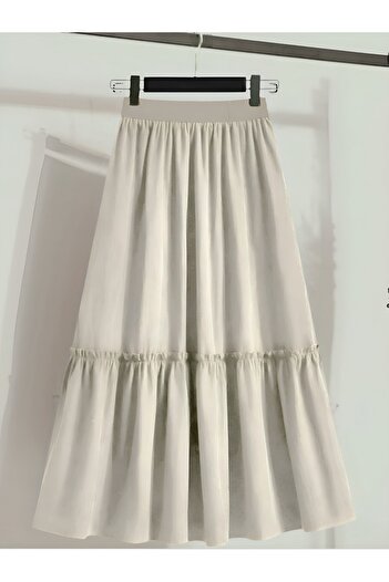 Modamorfo Elastic Waist Parachute Skirt - Beige