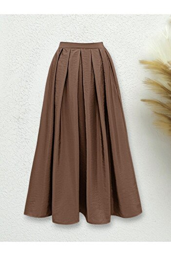 Modamorfo Elastic Waist Pleated Parachute Skirt - Tan