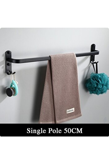 Blackswan Design Suport prosoape baie, Blackswan, Tip M11, simplu, model negru mat cu agatoare, 50 cm