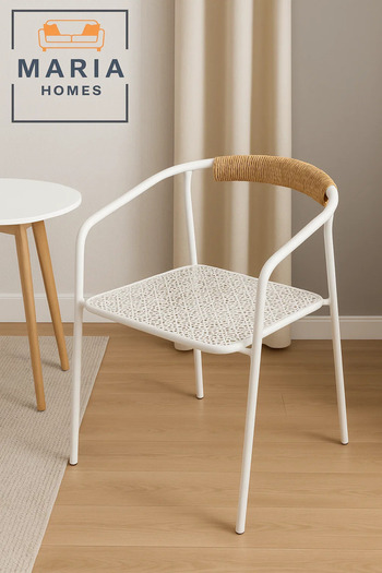 MARIA HOMES Modern White Metal Chair with Rope Backrest Indoor & Outdoor Use Lightweight & Durable Minimalist