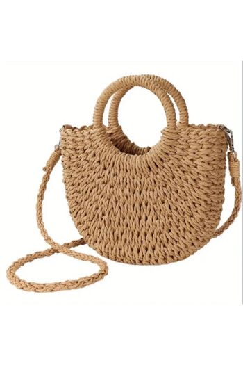 Yıldız Accessory Ψάθινη τσάντα μακρύ λουράκι σε καφέ και μπεζ χρώματα χωρίς εσωτερική επένδυση (κατάλληλο για χρήση στην άμμο)
