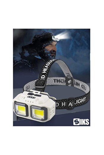 SIKS LED Headlamp, USB Charging, Motion Sensor, 4 Light Modes, Battery Indicator, Beige