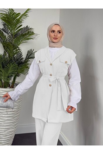 HİJABAYA Zero Sleeve Front Buttoned Triple Suit with Belt