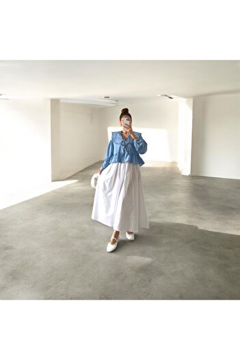 La MatildaLingerie Elastic Waist Bagless Cotton Poplin White Skirt
