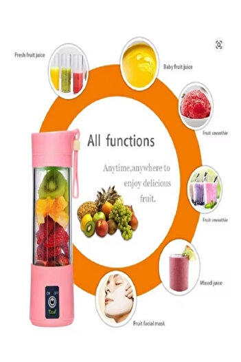 Genel Markalar Portatif Taşınabilir El Blender 380 Ml Usb Şarjlı Pembe