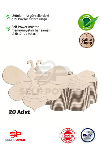 Self Power 20Pcs Bee Wooden Crafts Design Decorative Wood Painting for Art Projects