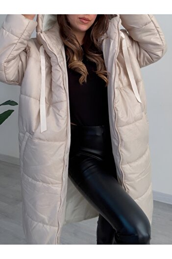 HİJABAYA Hooded Lace Detailed Zippered Puffer Coat