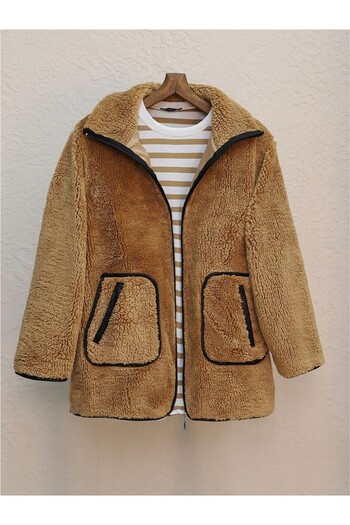 HİJABAYA Double Pocket Zippered Lined Plush Coat
