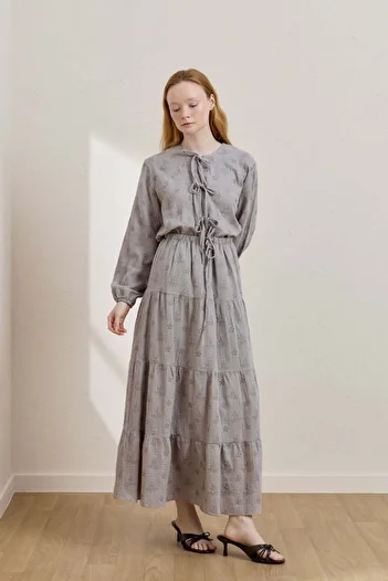 Ceylan Otantik Gray Scalloped Muslin Floor Skirt