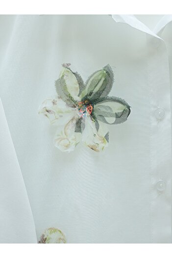 HİJABAYA Sequin Floral Detailed Buttoned Shirt
