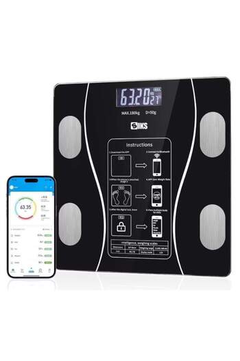 SIKS Smart Electronic Bathroom Scale, Smart Application, Thermometer, Max 180 Kg, Batteries, Black
