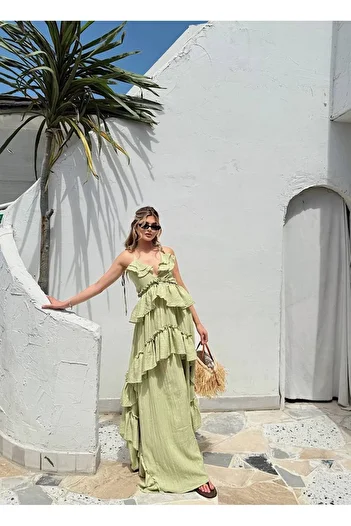 Bak'ap Premium Halter Neck Helenistic Layered Long Dress with Straps