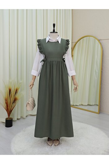 HİJABAYA Tie Waist Ruffle Detailed Gilet Dress