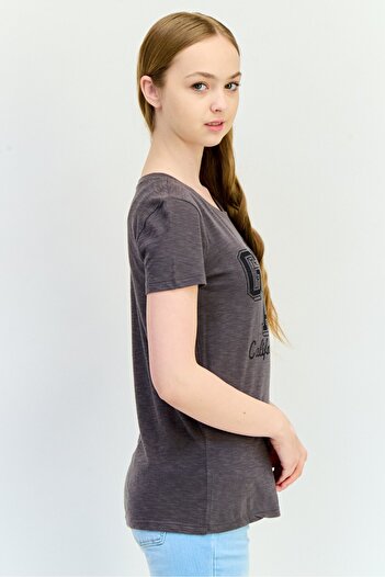 GAP Women Round Neck Short Sleeves Graphic Print T-Shirt, Grey